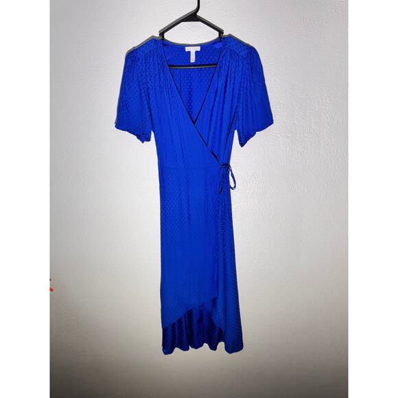 Leith Royal Blue Swiss Dot Faux Wrap Dress – Size Small - Picture 1 of 7